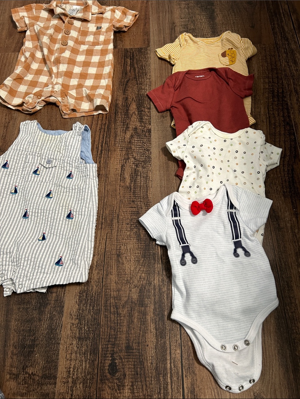 Baby Boy  Onesie Bundle - Striped, Sailboat & Bow Details 3 month